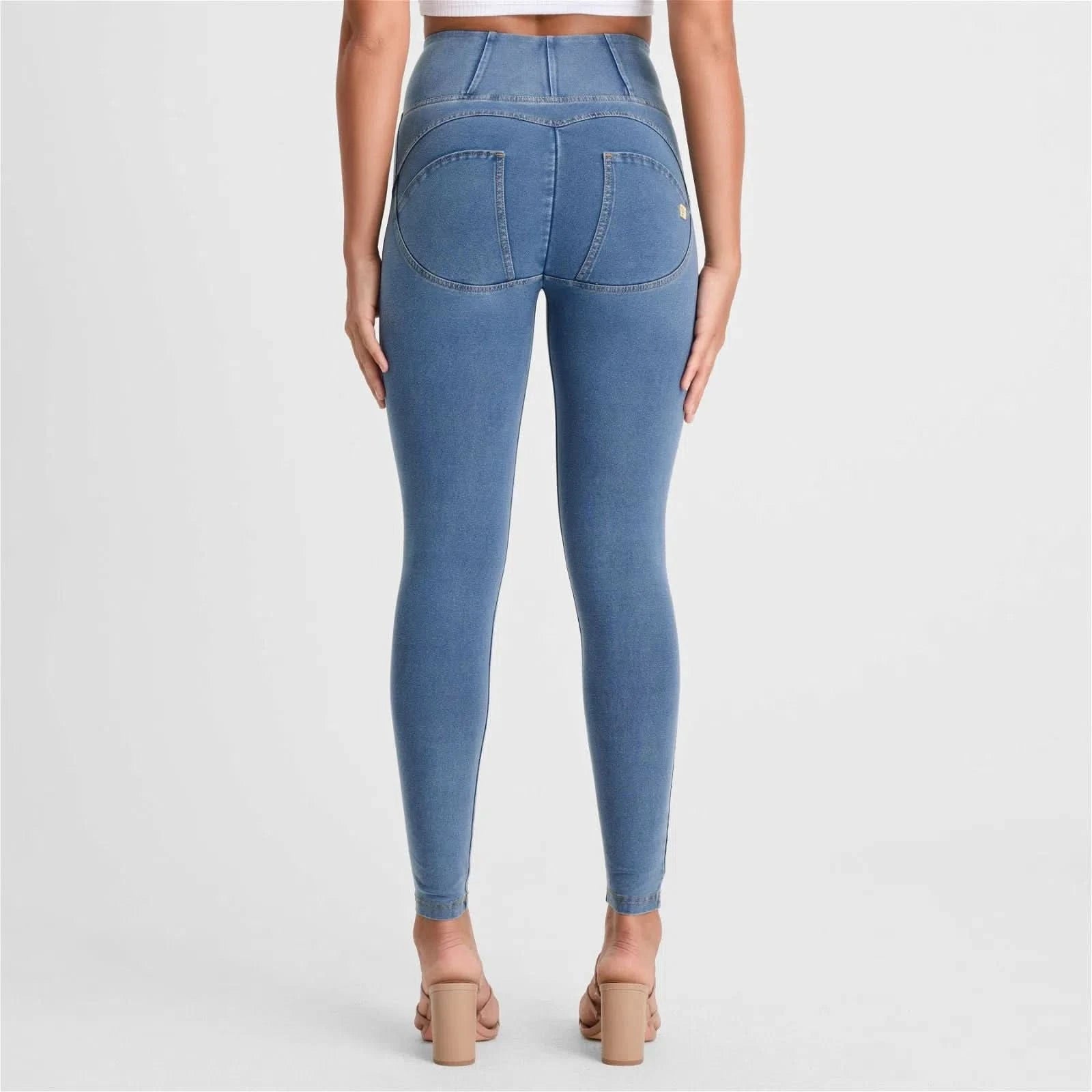 WR.UP® Denim - High Waisted - Full Length - Light Blue + Yellow Stitching 3