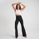 WRUP Denim - High Waisted - Super Flare - Black + Black Stitching