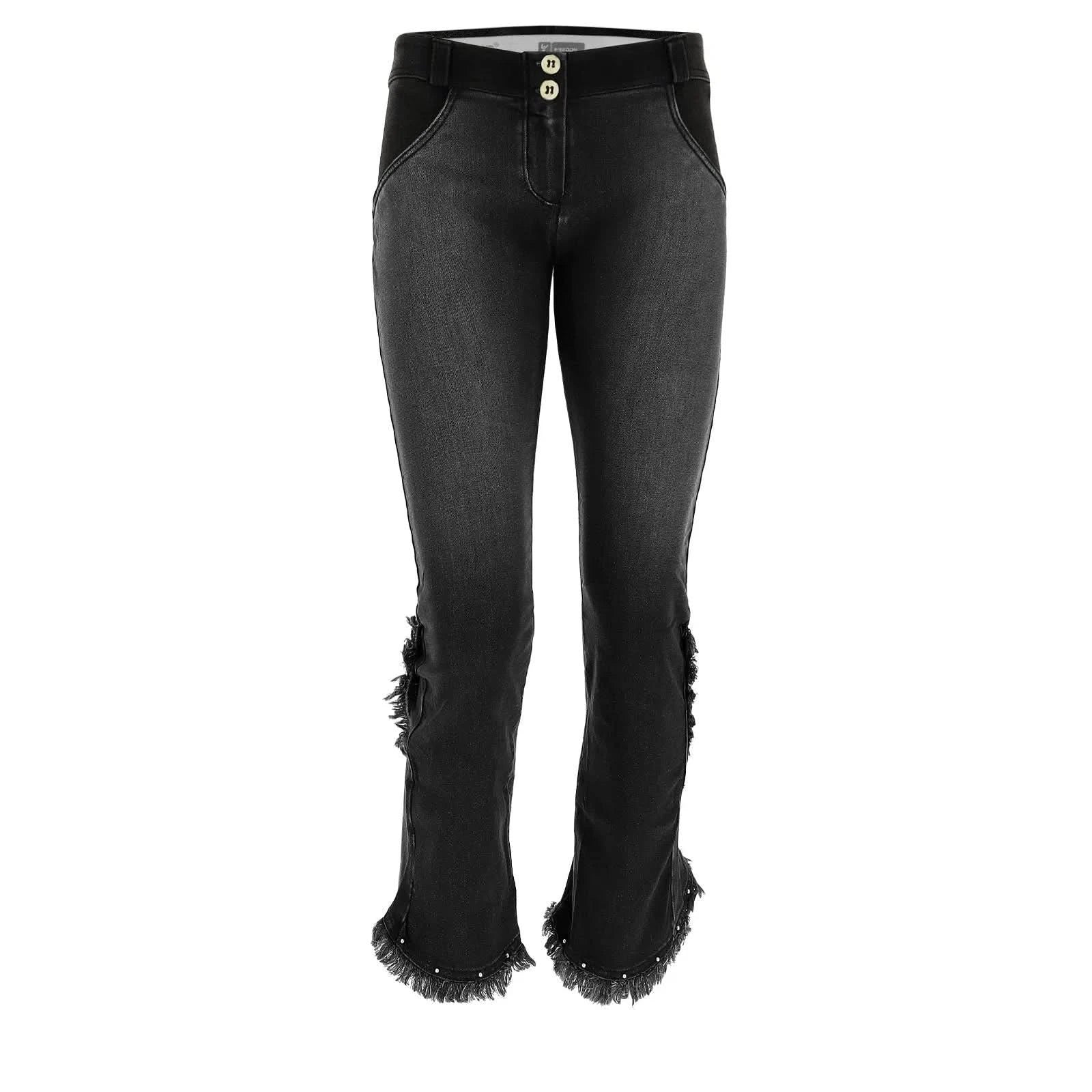 WR.UP® Denim - Mid Rise - 7/8 Flare - Black with Fringe Hem 1