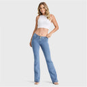 WRUP Denim - Mid Rise - Bell Bottom Flare - Light Blue + Yellow Stitching