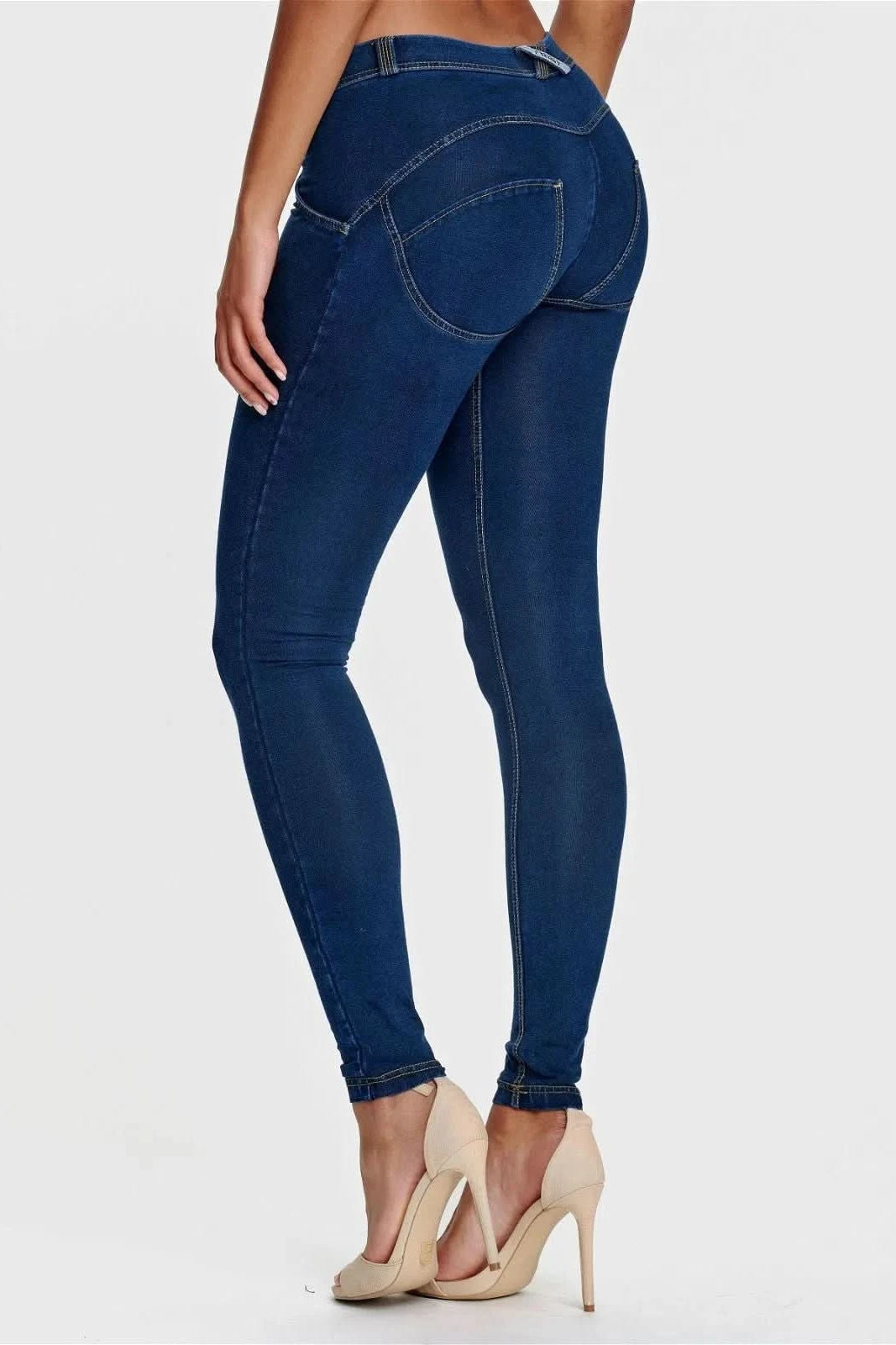 WRUP Denim - Mid Rise - Full Length - Dark Blue + Yellow Stitching 2