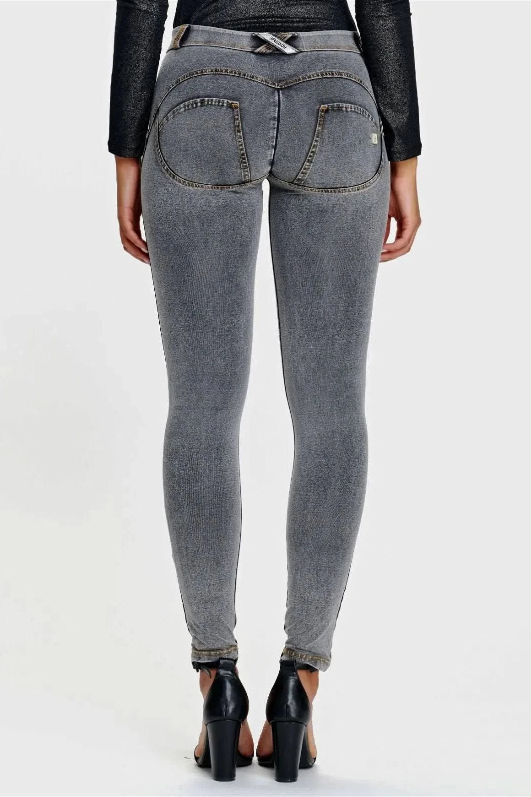 WRUP Denim - Mid Rise - Full Length - Grey + Yellow Stitching 2