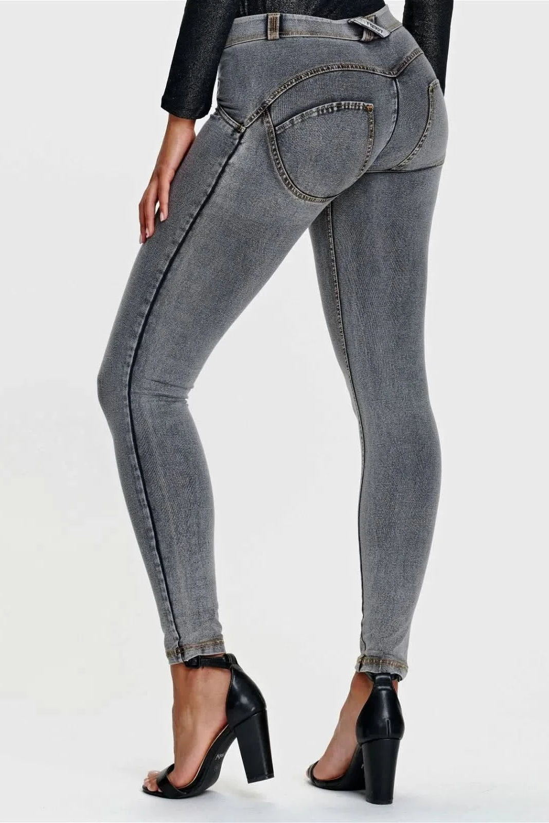 WRUP Denim - Mid Rise - Full Length - Grey + Yellow Stitching 3