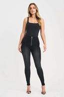 WRUP Denim with Feature Seam - High Waisted - Full Length - Black + Black Stitching