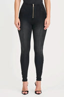 WRUP Denim with Feature Seam - High Waisted - Full Length - Black + Black Stitching