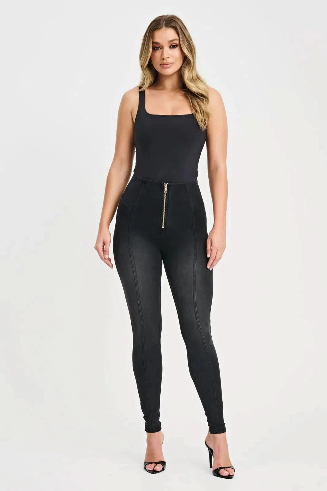 WRUP Denim Feature Seam High Waisted Full Length + Stitching