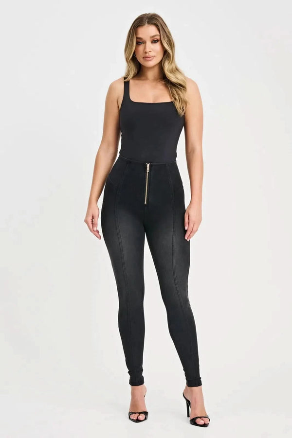WRUP Denim with Feature Seam - High Waisted - Full Length - Black + Black Stitching