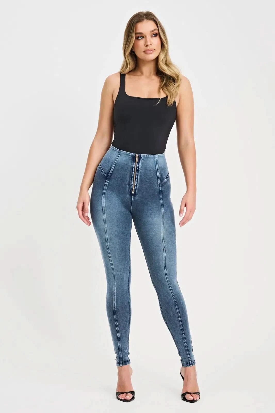 WRUP Denim Feature Seam High Waisted Full Length Vintage + Stitching