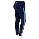 WRUP Denim with Lateral Band - Mid Rise - 7/8 Length - Blue + Blue Stitching