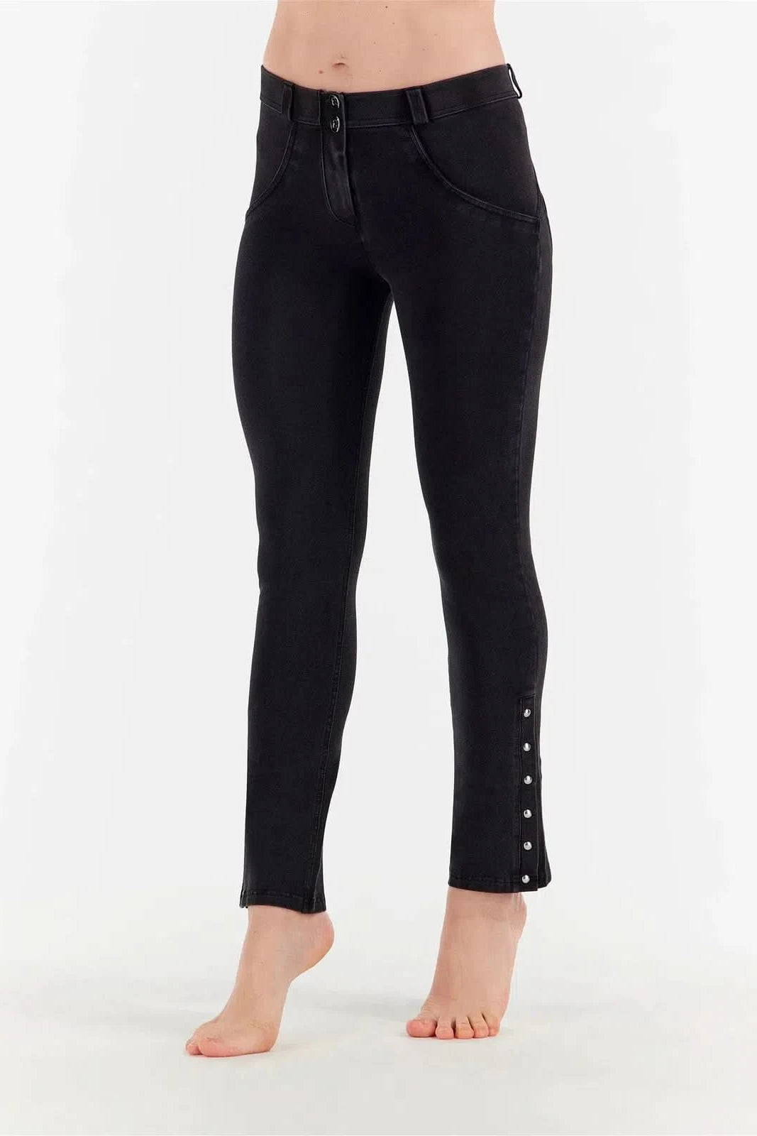 WR.UP® Denim with Studs - Mid Waist - Straight Leg - Black Denim + Black Stitching 3