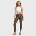 WRUP Faux Leather - High Waisted - 7/8 Length - Chocolate
