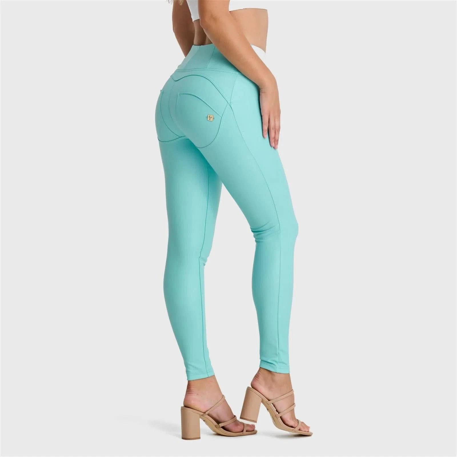 WRUP Faux Leather High Waisted Full Length Sky Blue