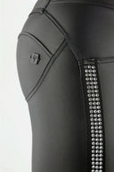 WRUP Faux Leather with Rhinestones - 3 Button Mid Waist - Full Length - Black