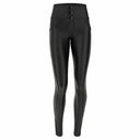 WRUP Faux Leather with Rhinestones - 3 Button Mid Waist - Full Length - Black