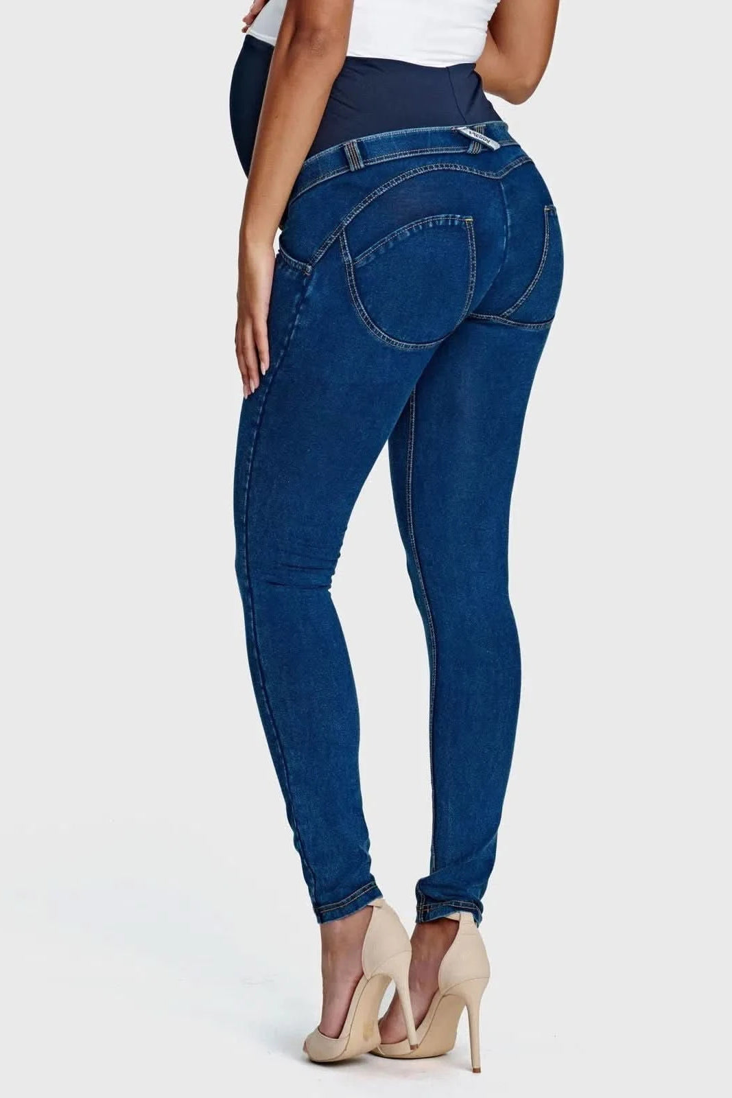 WR.UP® Maternity Denim - Full Length - Dark Blue + Yellow Stitching 3