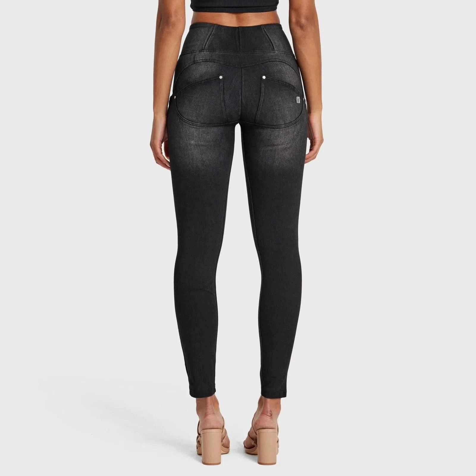 WR.UP® SNUG Distressed Jeans - High Waisted - Full Length - Black + Black Stitching 3