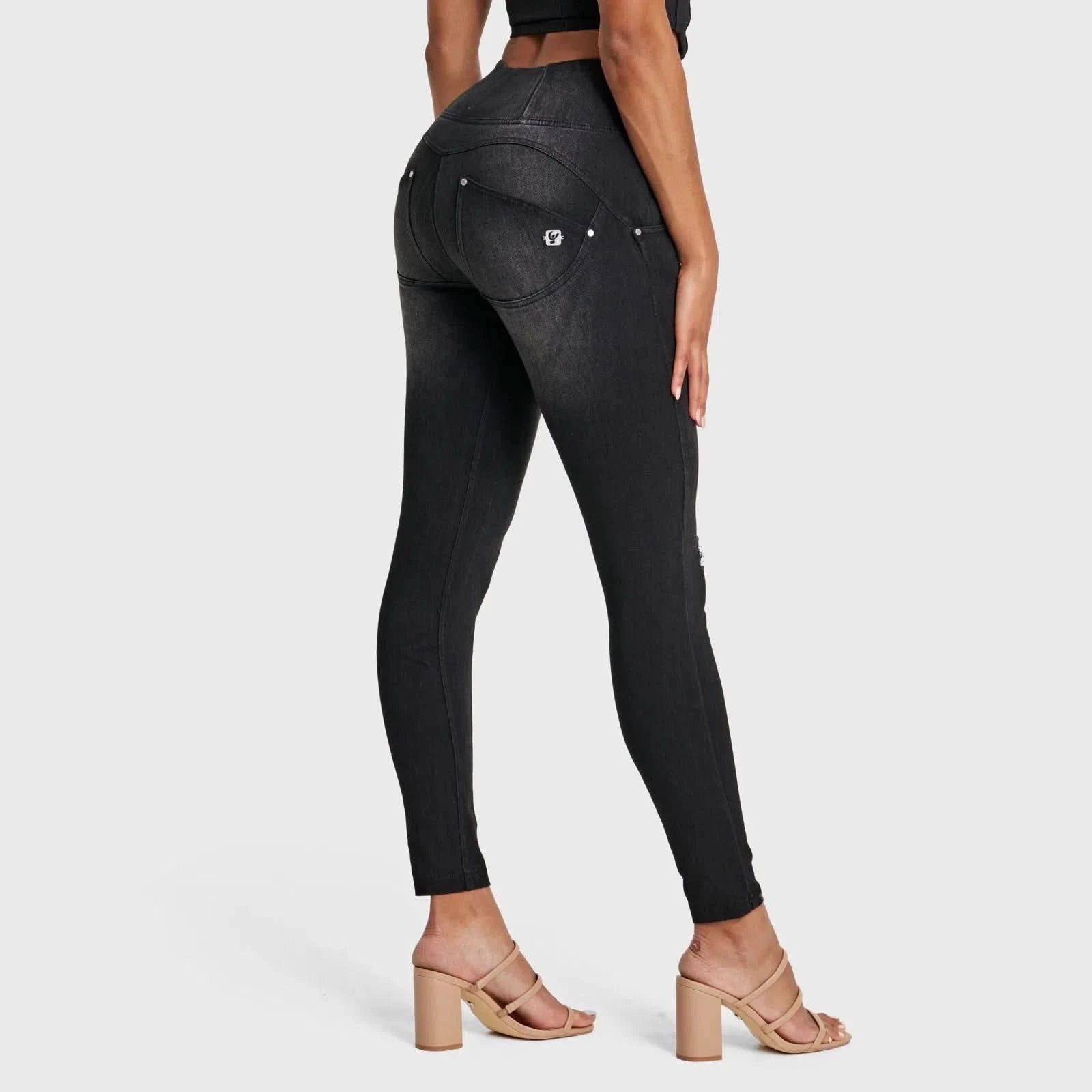 WR.UP® SNUG Distressed Jeans - High Waisted - Full Length - Black + Black Stitching 2