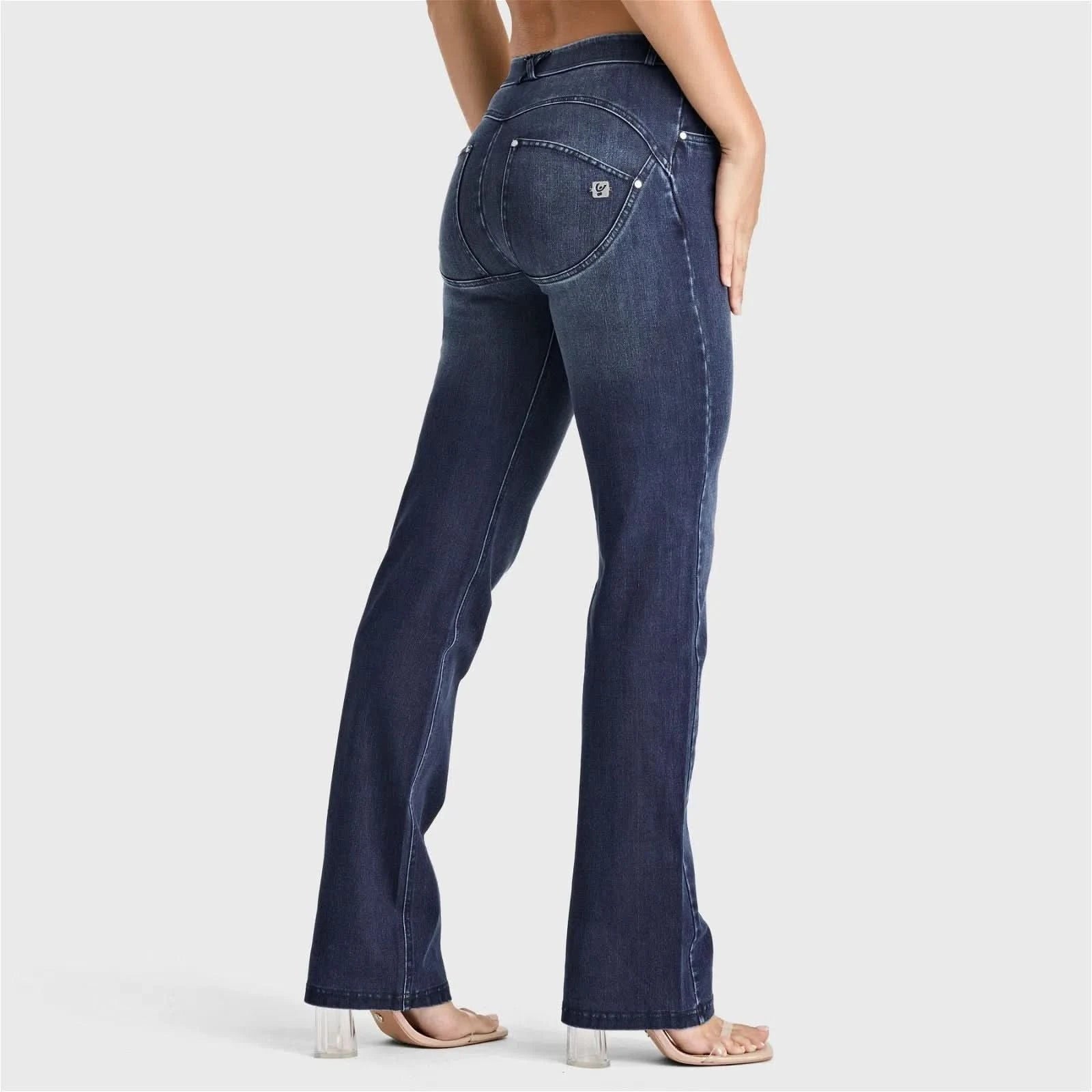 WR.UP® SNUG Jeans - 2 Button High Waisted - Bootcut - Dark Blue + Blue Stitching 3