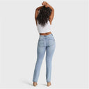 WRUP SNUG Jeans - 2 Button High Waisted - Bootcut - Light Blue + Yellow Stitching
