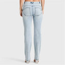 WRUP SNUG Jeans - 2 Button High Waisted - Bootcut - Light Blue + Yellow Stitching