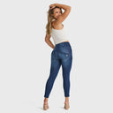 WRUP SNUG Jeans - High Waisted - 7/8 Length - Dark Blue + Blue Stitching