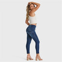 WRUP SNUG Jeans - High Waisted - 7/8 Length - Dark Blue + Blue Stitching