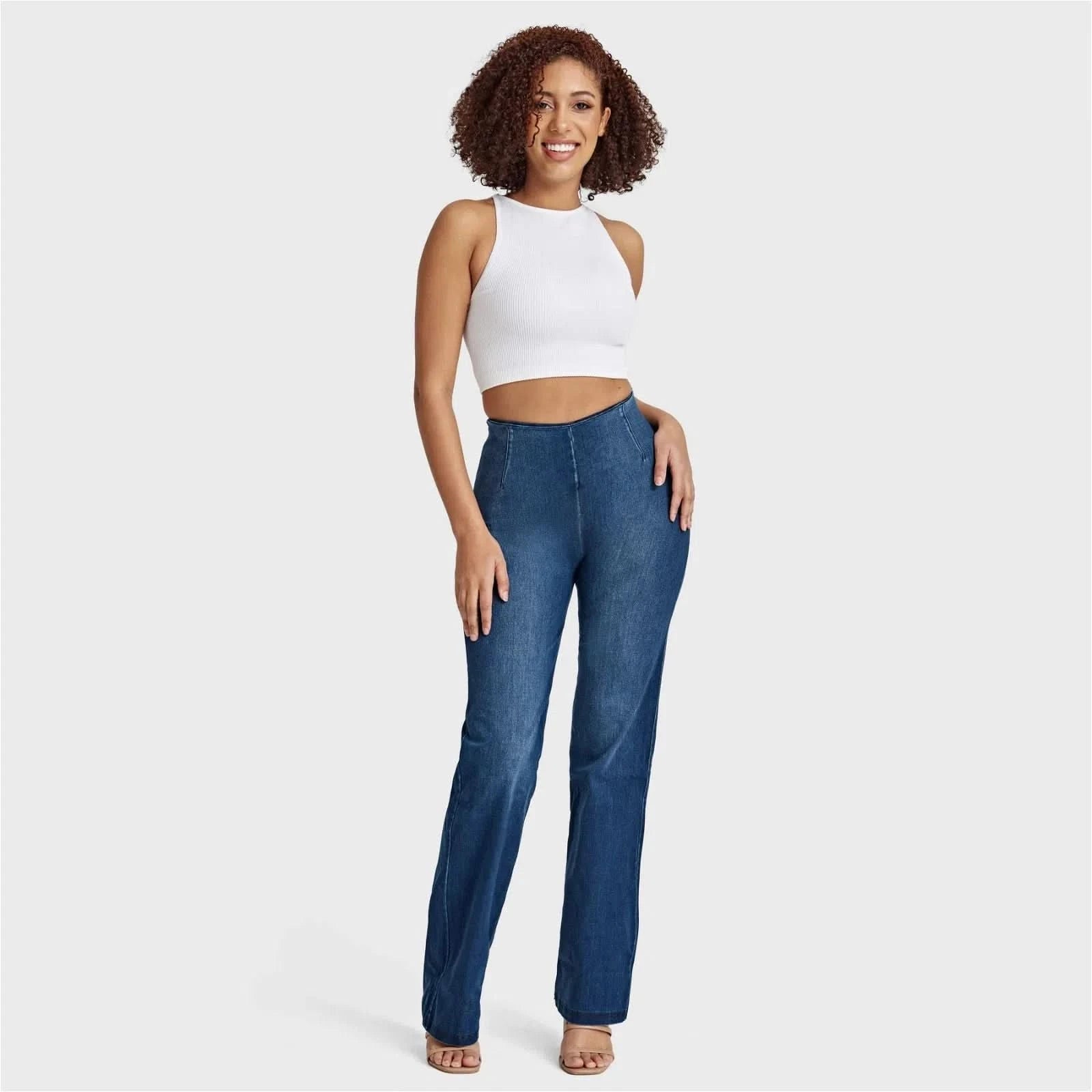 WR.UP® SNUG Jeans - High Waisted - Flare - Dark Blue + Blue Stitching 2