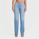 WRUP SNUG Jeans - High Waisted - Flare - Light Blue + Yellow Stitching