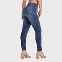 WRUP SNUG Jeans - High Waisted - Full Length - Dark Blue + Blue Stitching