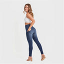 WRUP SNUG Jeans - High Waisted - Full Length - Dark Blue + Blue Stitching