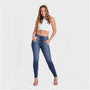 WRUP SNUG Jeans - High Waisted - Full Length - Dark Blue + Blue Stitching
