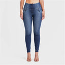 WRUP SNUG Jeans - High Waisted - Full Length - Dark Blue + Blue Stitching