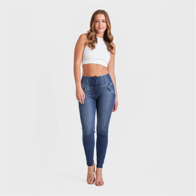 WR.UP® SNUG Jeans - High Waisted - Full Length - Dark Blue + Blue Stitching