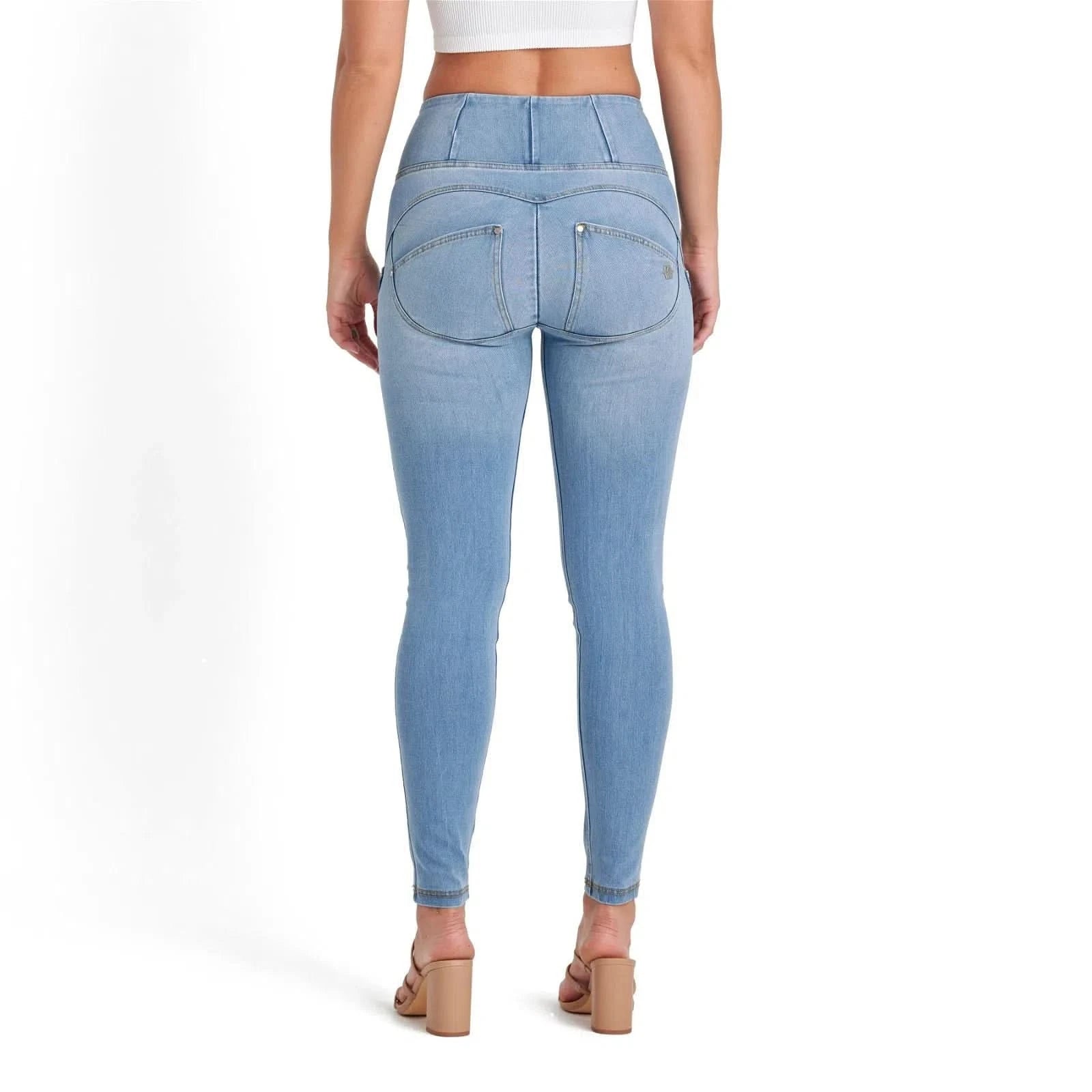 WR.UP® SNUG Jeans - High Waisted - Full Length - Light Blue + Yellow Stitching 2