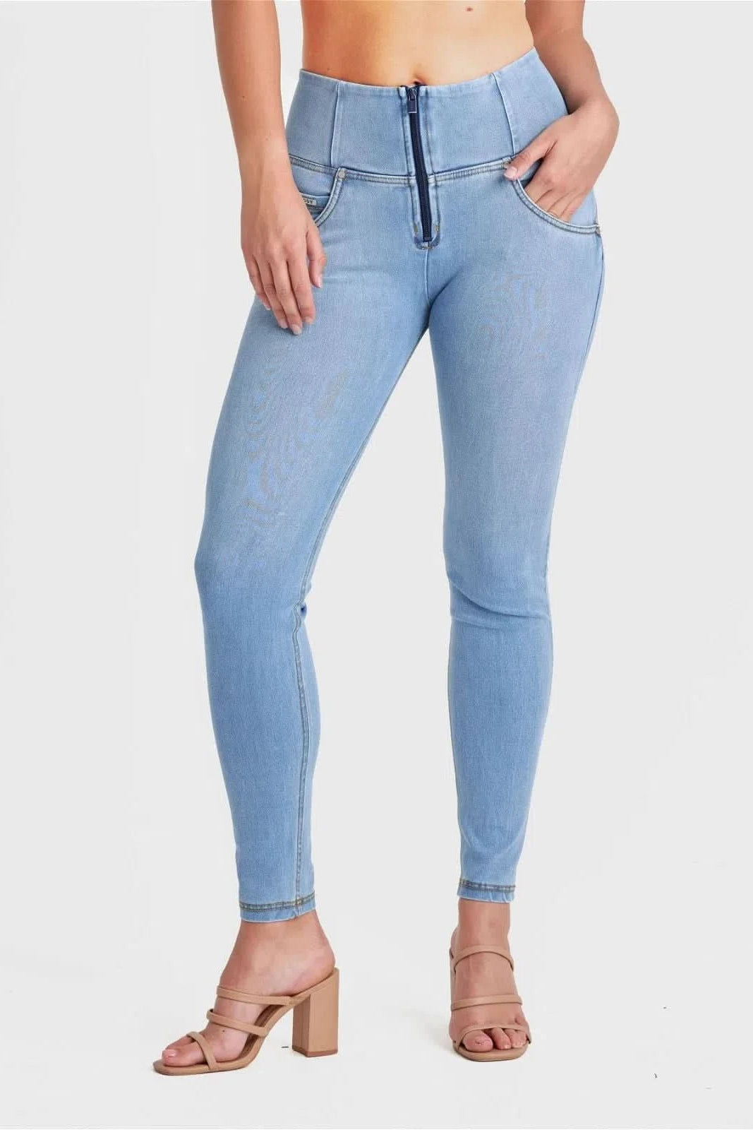 WR.UP® SNUG Jeans - High Waisted - Full Length - Light Blue + Yellow Stitching 3