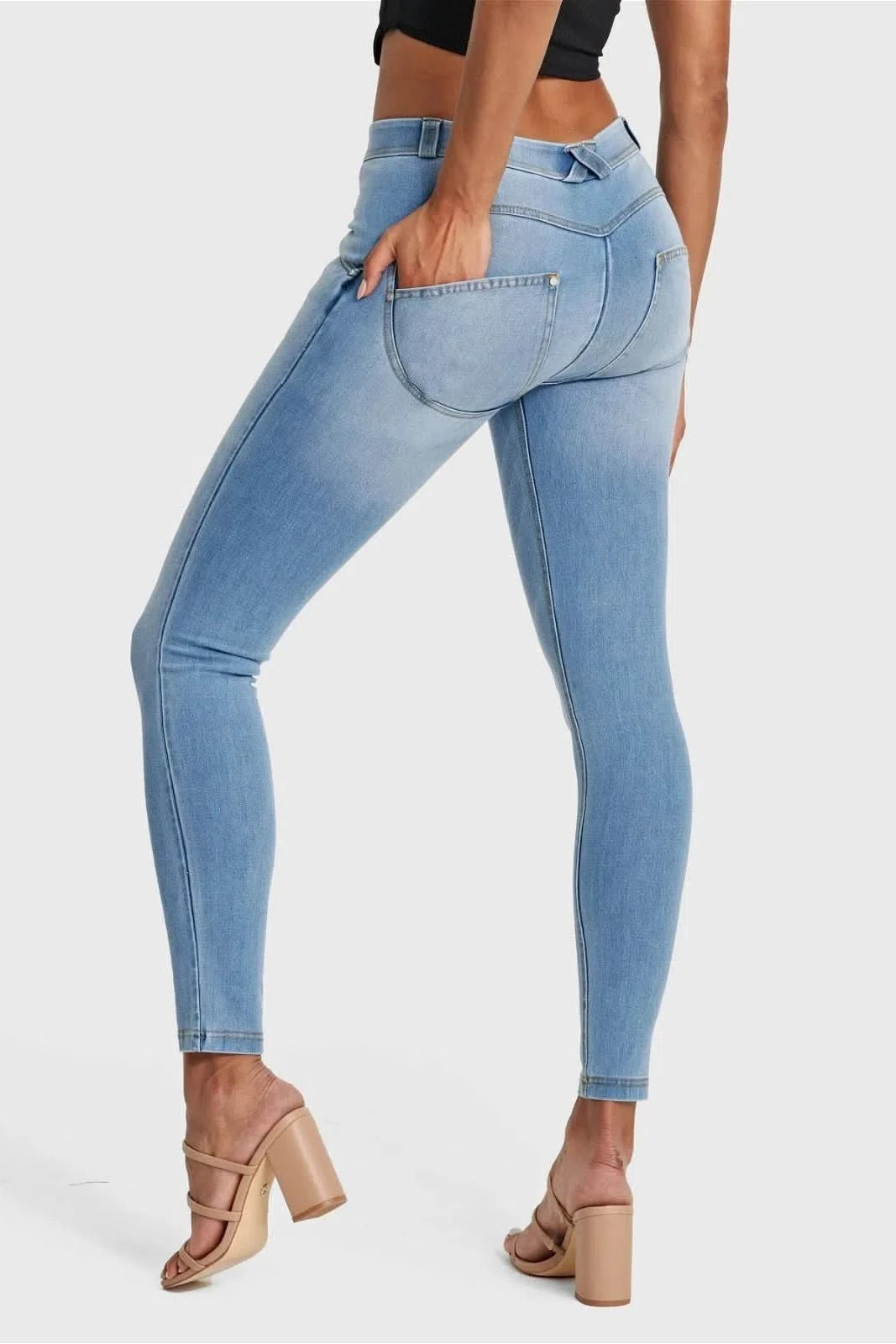 WR.UP® SNUG Jeans - Mid Rise - Full Length - Light Blue + Yellow Stitching 3