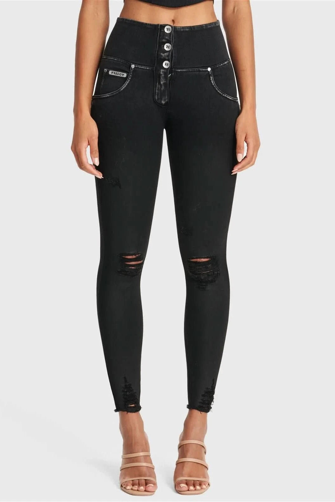 WR.UP® SNUG Ripped Jeans - High Waisted - Full Length - Coated Black + Black Stitching 1