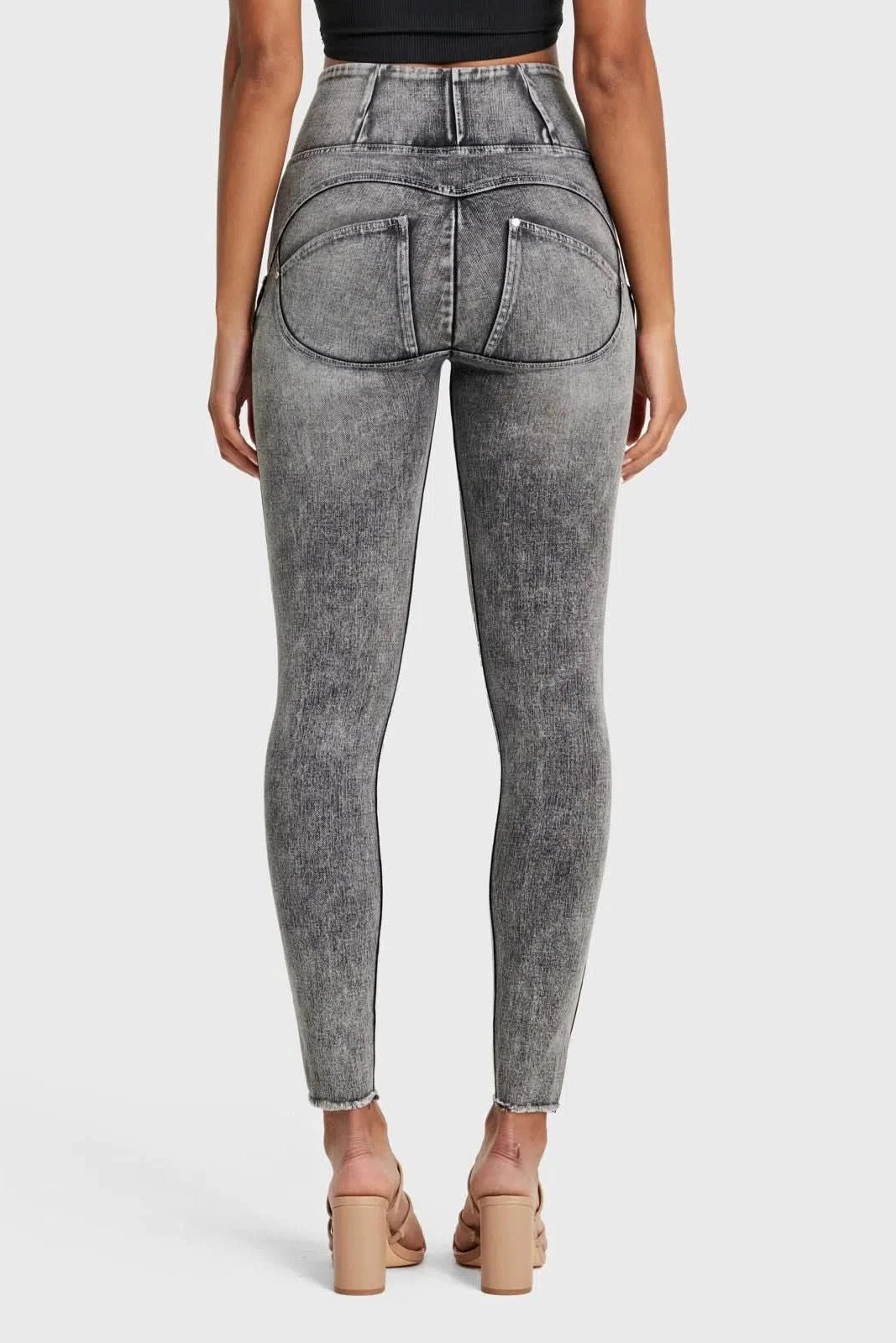 WR.UP® SNUG Ripped Jeans - High Waisted - Full Length - Grey Stonewash + Grey Stitching 3