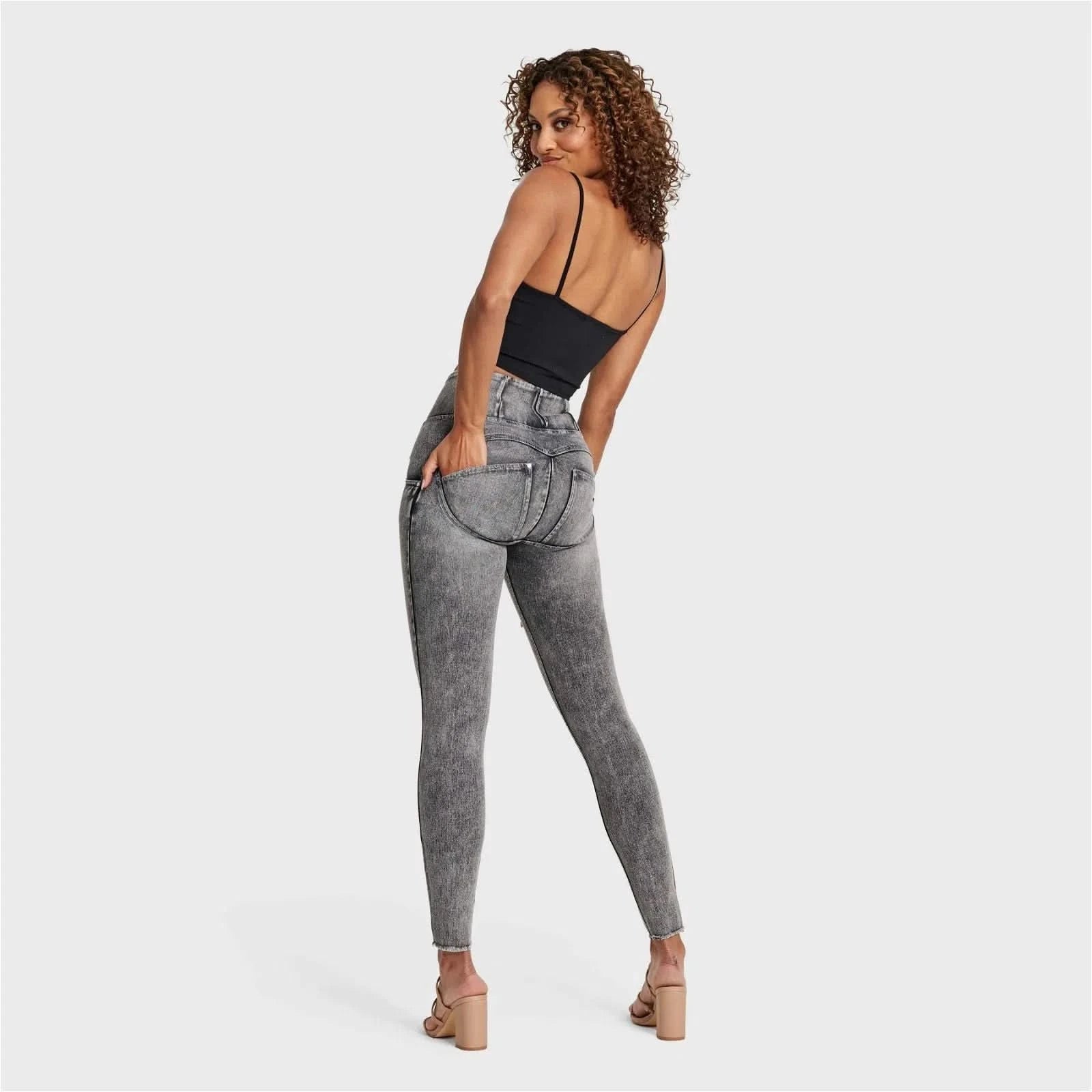 KDF Women's High Waisted Ripped Skinny Jeans - Distressed Stretch Denim, Butt Lifting Fit, Fox Grey Size 4