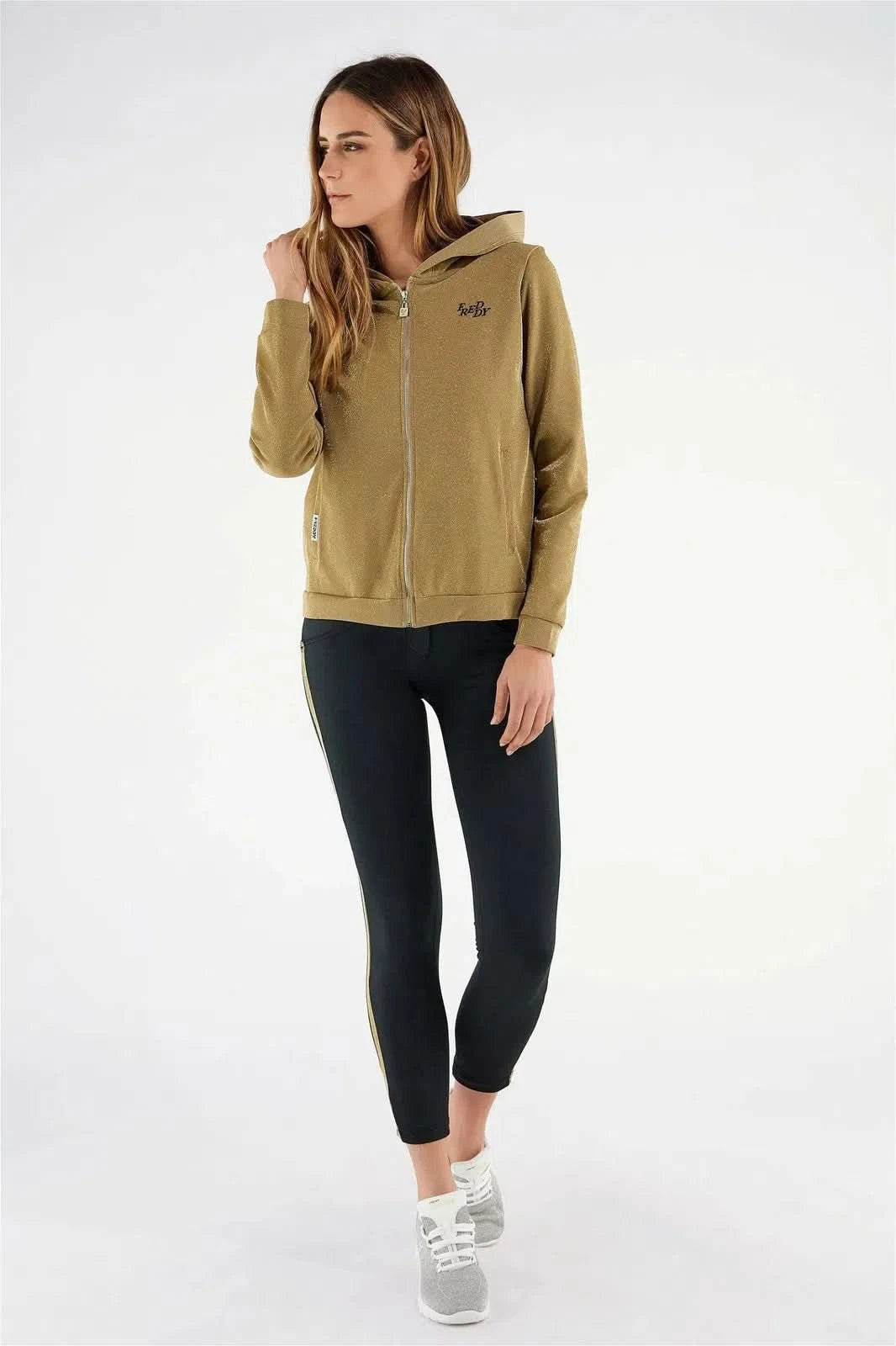 WR.UP® Tracksuit with Lurex Sweatshirt - Mid waist - Ankle Length - Gold + Black 2