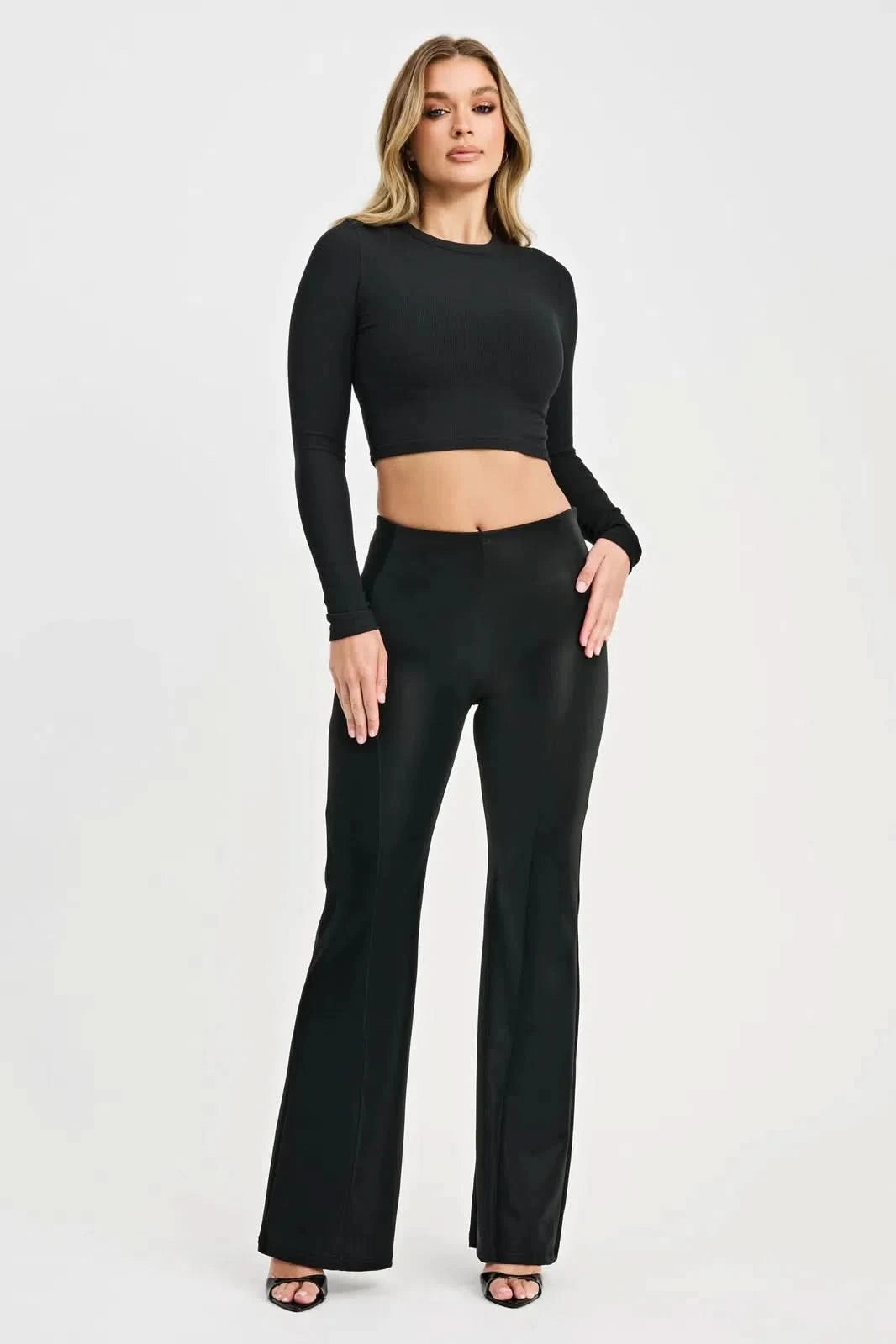 WR.UP® Velvet Faux Leather - High Waisted - Super Flare - Black 3