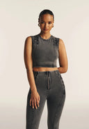 Cropped Tank Criss Cross Detail - Dark Grey Denim
