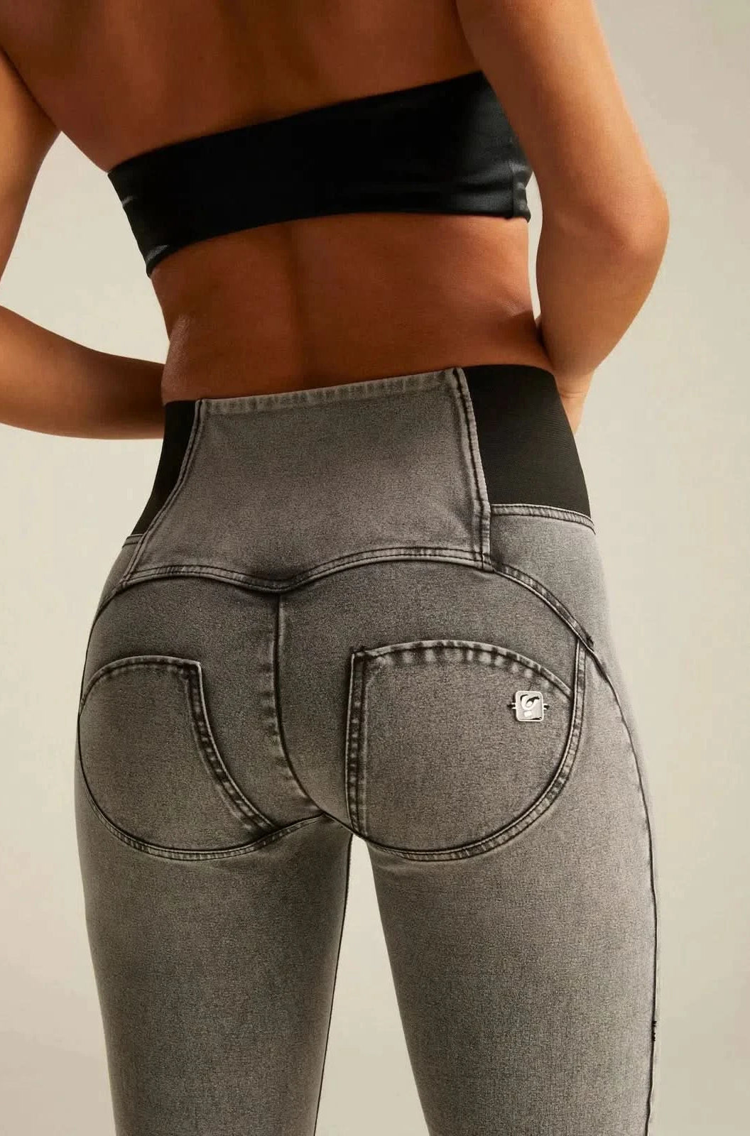 WRUP Denim with Elastane Side - High Waisted - Full Length - Grey + Black Stitching