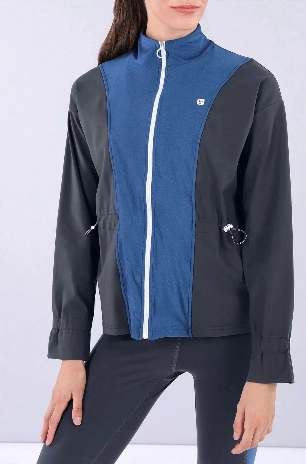 Zip Up Sweatshirt - Black + Blue Panel