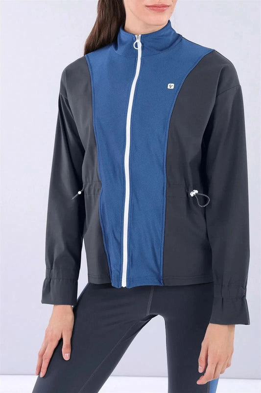 Zip Up Sweatshirt - Black + Blue Panel