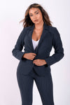 Made In Italy Pinstripe Suit Blazer - Navy Blue + White 1