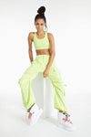 Cargo Trousers - High Waisted - Full Length - Lime Green 4