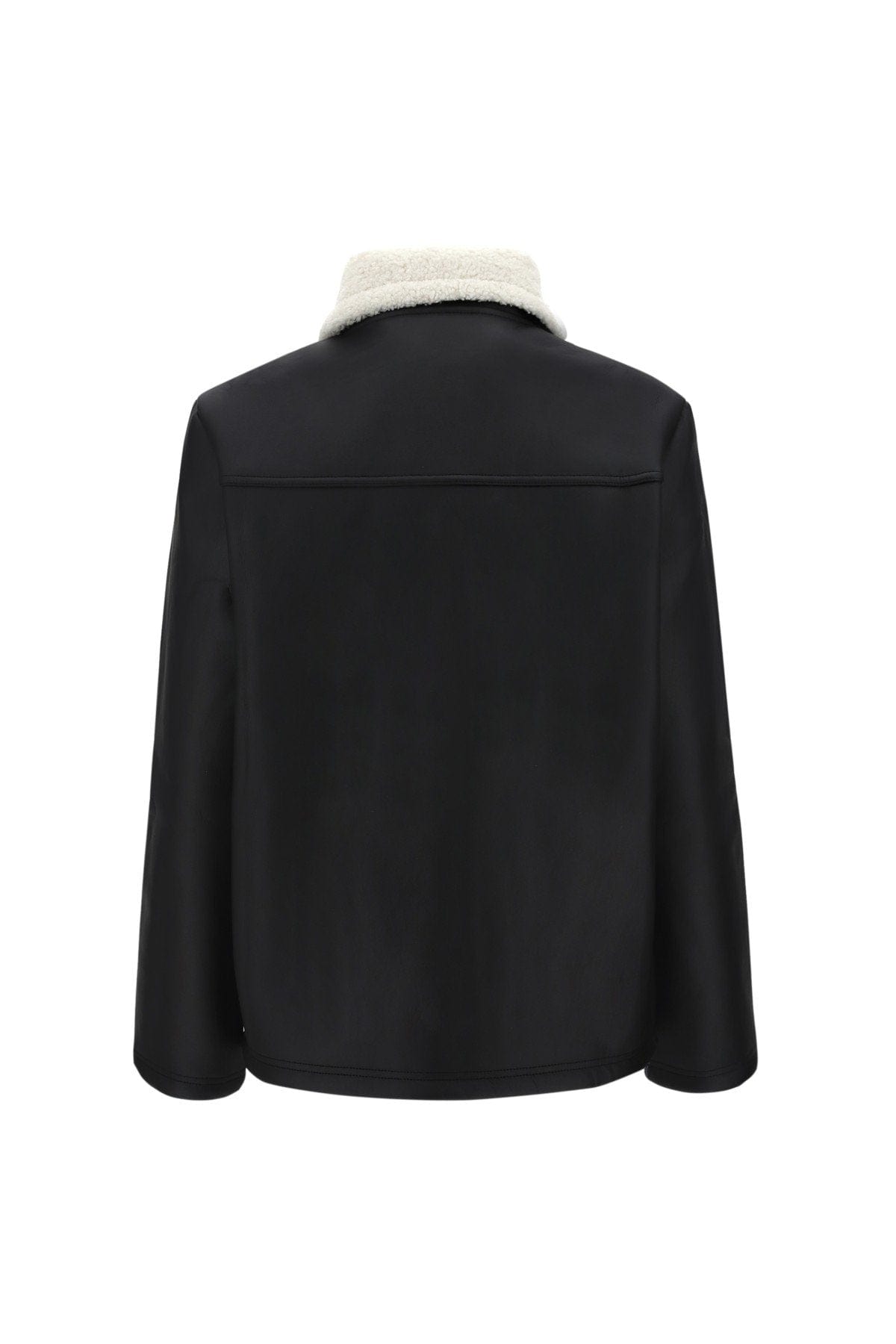 Faux Leather Teddy Jacket - Size S - Black + White 2