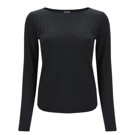 Long sleeve stretch fabric t shirt with micro studs - Black 1