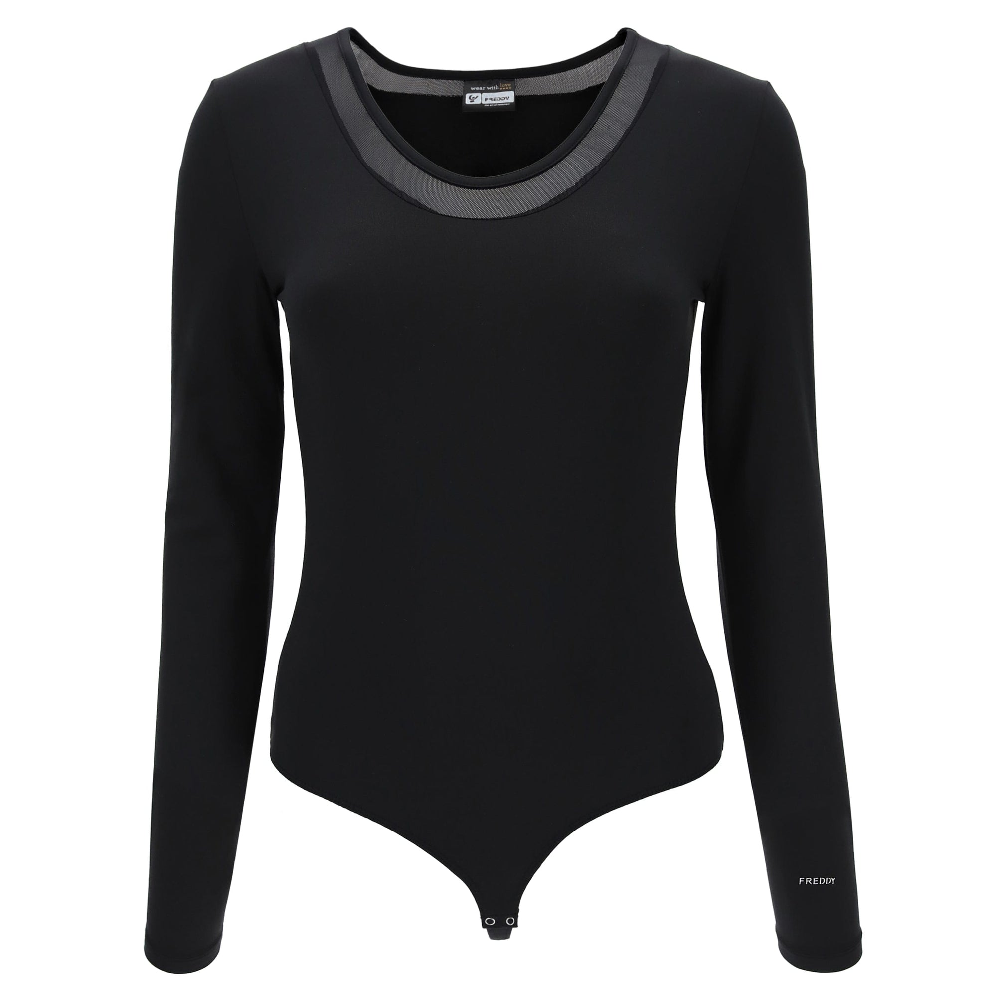 Long sleeve bodysuit with a sheer tulle insert - Black 1